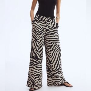 Wide-Leg Zebra Print Pants - Black & Cream